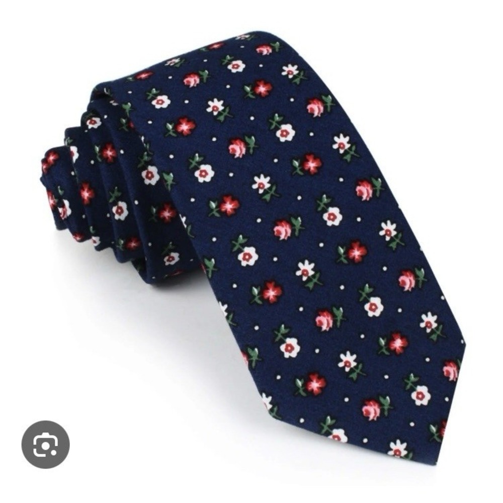 Royal Blue Floral cotton Men's Necktie Skinny 2 1/2W‎ 58L